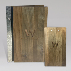 White Wolf Wood and Metal Menu Covers